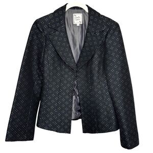 Nanette Lepore Blazer Vintage 6 Black Wool Tweed Geometric Button Front Jacket